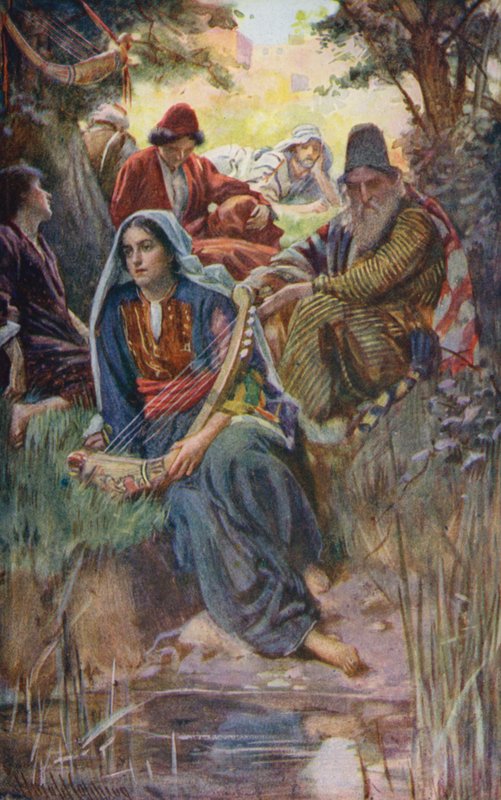 Det Gamle Testamente: Ved Babylons floder (farvelitografi) af Harold Copping