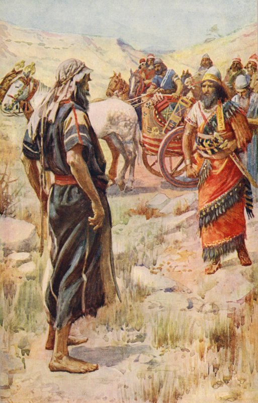 Det Gamle Testamente: Elias og Akab (farvelitografi) af Harold Copping