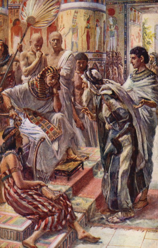 Det Gamle Testamente: Jakob foran Farao (farvelitografi) af Harold Copping