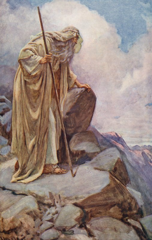 Det Gamle Testamente: Moses på Pisgah-bjerget (farvelitografi) af Harold Copping