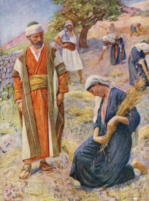 Det Gamle Testamente: Ruth sanker i marken (farvelitografi) af Harold Copping