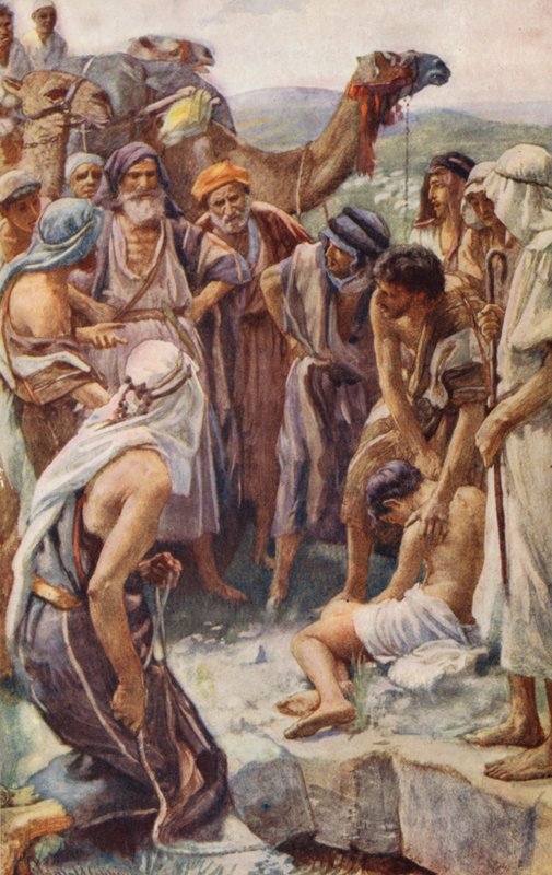 Det Gamle Testamente: Salget af Josef (farvelitografi) af Harold Copping