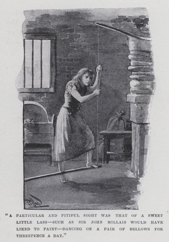 "Et særligt og ynkeligt syn var det af en sød lille pige, sådan som Sir John Millais gerne ville have malet, dansende på et par bælge for tre pence om dagen" (s/h foto) af Harold Hume Piffard