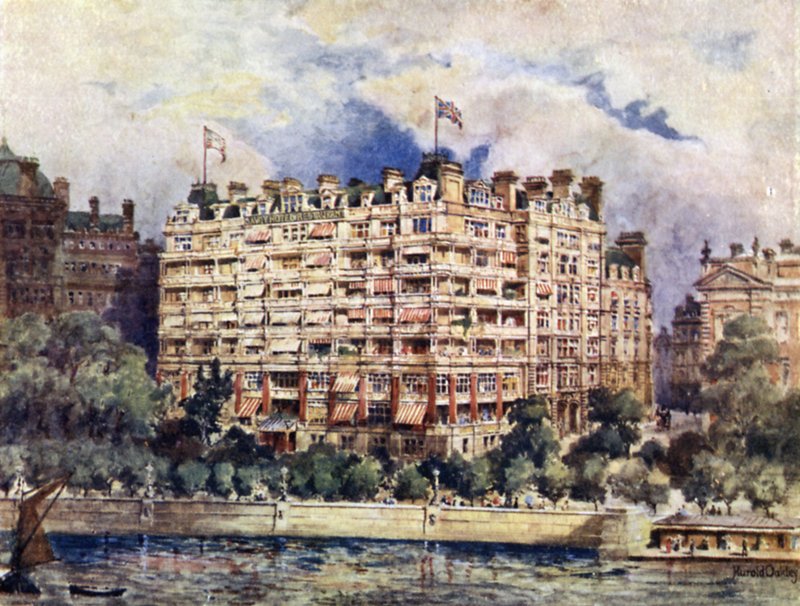 The River Front of the Savoy Hotel i 1889 af Harold Oakley