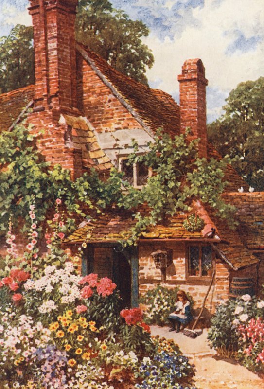 A Cottage Home, Compton (farvelitografi) af Harold Sutton Palmer