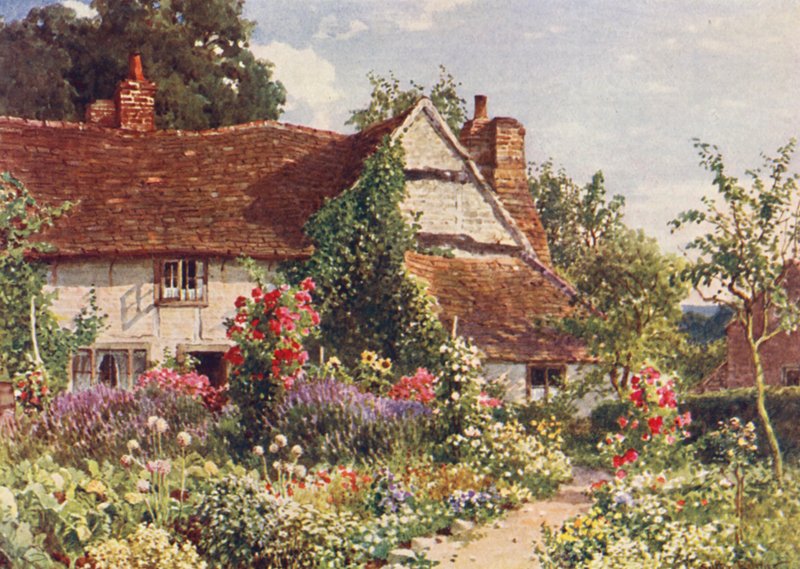 En hytte nær Bisley (farvelitografi) af Harold Sutton Palmer