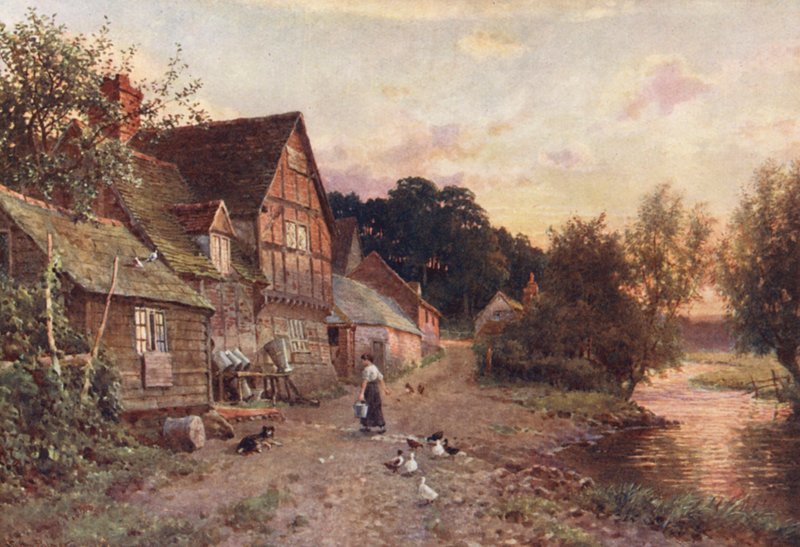 A Dairy Farm, Farnham (farvelitografi) af Harold Sutton Palmer
