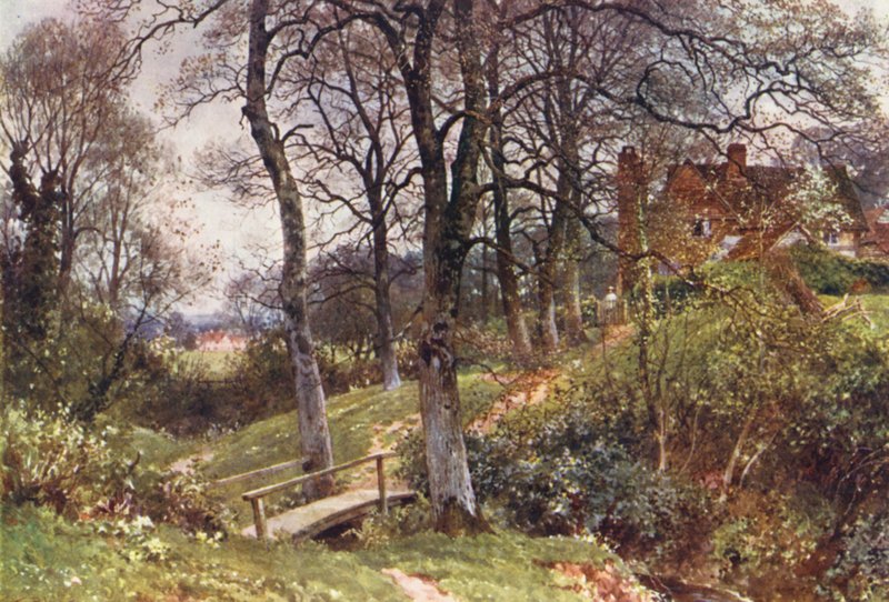 En vej til landsbyen, Ockley (farvelitografi) af Harold Sutton Palmer
