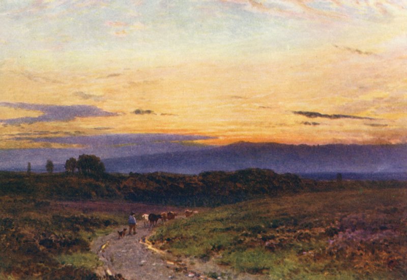 En sommeraften, Milford Common (farvelitografi) af Harold Sutton Palmer
