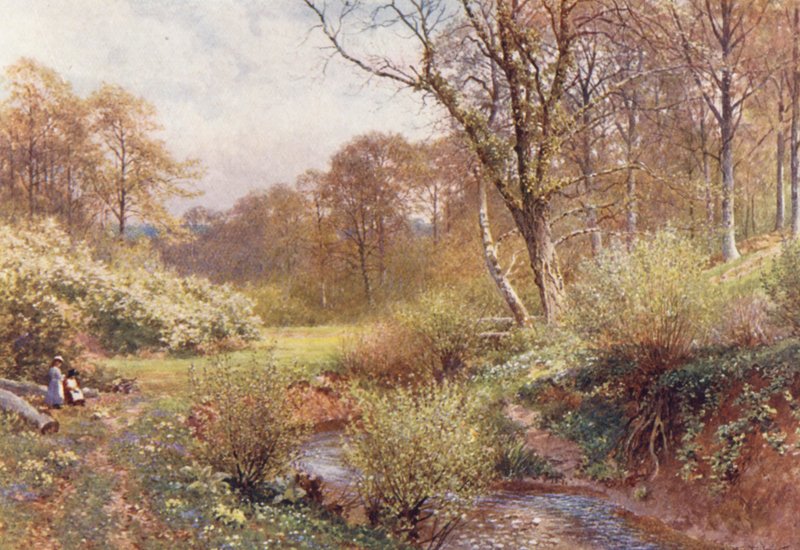 I Spring Woods, Ockley (farvelitografi) af Harold Sutton Palmer