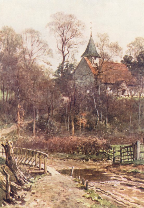Pyrford Church, nær Woking (farvelitografi) af Harold Sutton Palmer