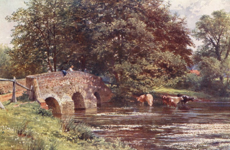 Somerset Bridge, nær Elstead (farvelitografi) af Harold Sutton Palmer