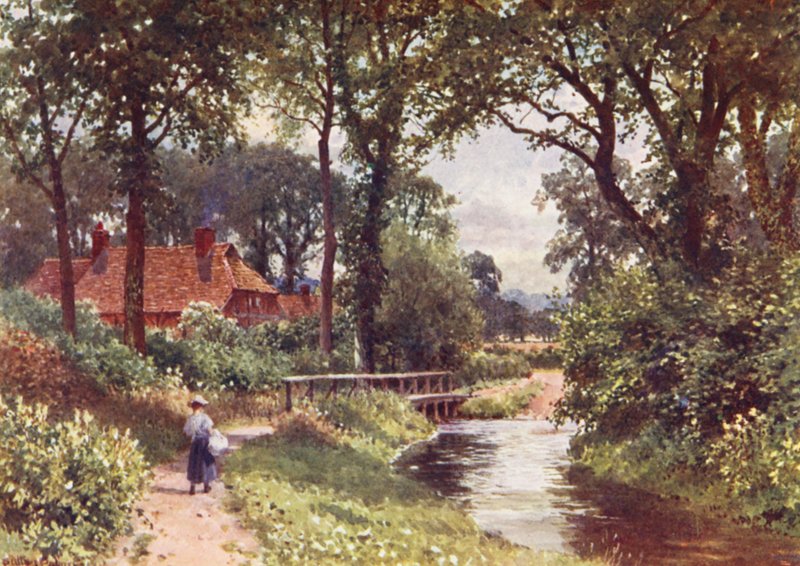 The Bourne, Chobham (farvelitografi) af Harold Sutton Palmer