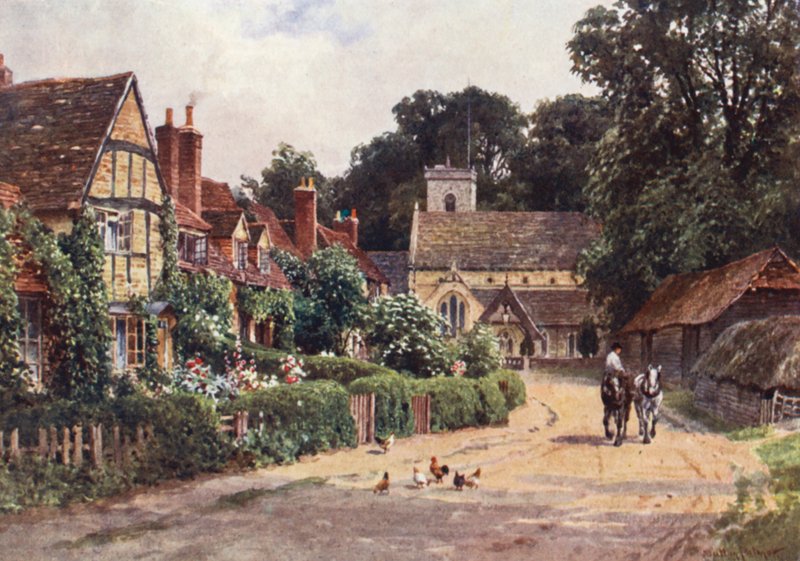 Landsbyen Betchworth, nær Dorking (farvelitografi) af Harold Sutton Palmer