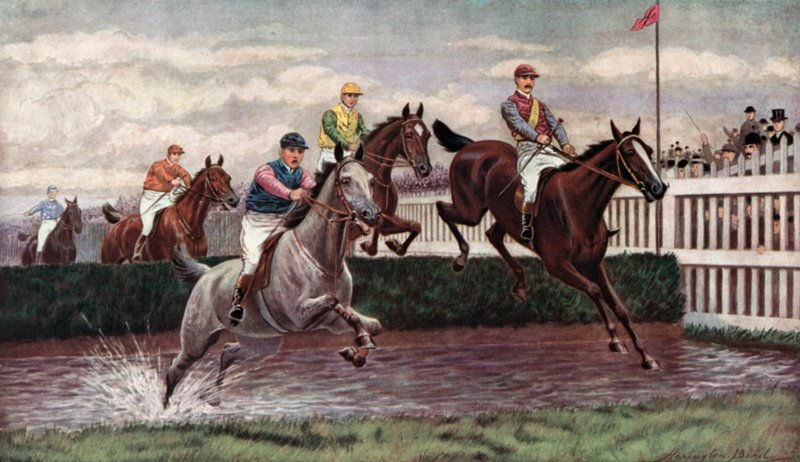 Steeplechasing (farve litho) af Harrington Bird