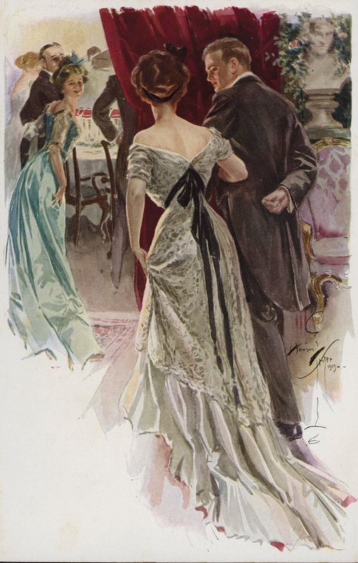 Illustration til When a Man Marries af Mary Roberts Rinehart (farve litho) af Harrison Fisher