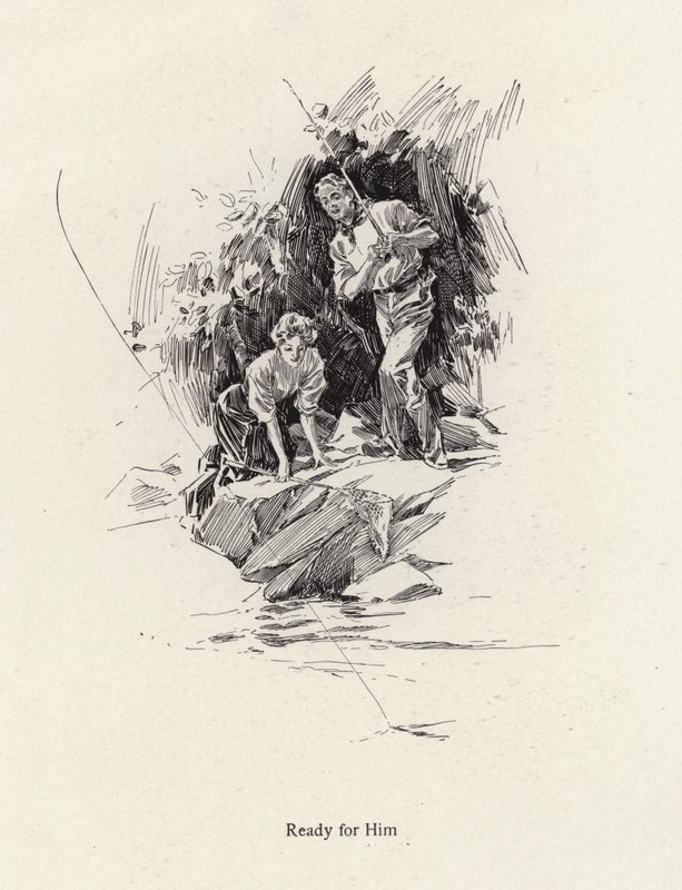 Mand og kvinde fisker i en flod eller å (litho) af Harrison Fisher