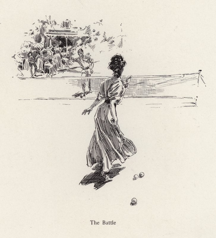 Mand og kvinde spiller tennis (litho) af Harrison Fisher