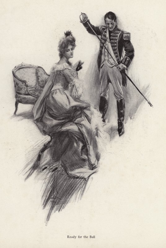 Mand og kvinde, der forbereder sig på en bold (Litho) af Harrison Fisher
