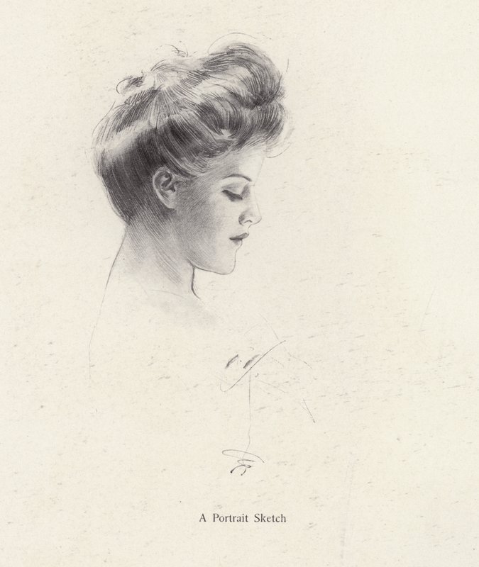 Portræt af en kvinde i profil (litho) af Harrison Fisher