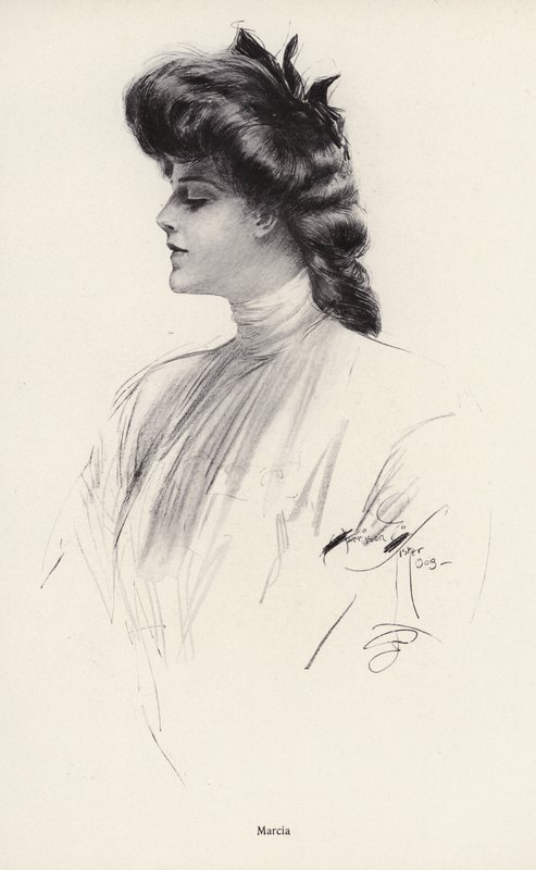 Portræt af en kvinde ved navn Marcia (litho) af Harrison Fisher