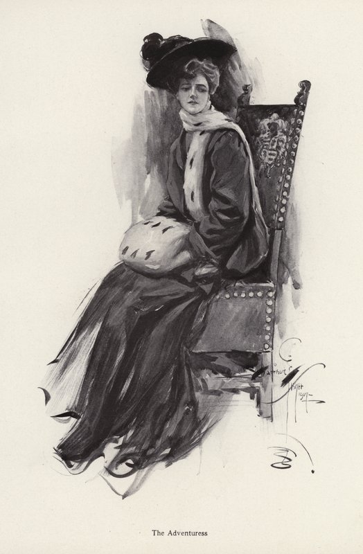 Portræt af en kvinde iført vintertøj (litho) af Harrison Fisher