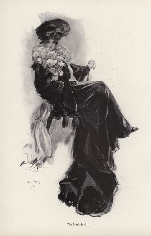 Portræt af en ung kvinde i en lang frakke og kjole (litho) af Harrison Fisher