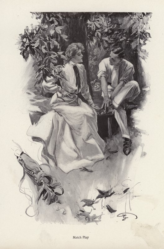 Romantisk par tager en pause fra deres spil golf (litho) af Harrison Fisher