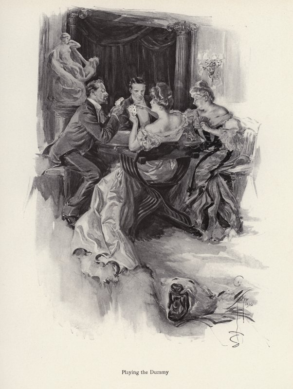 To par spiller kort til en aftenfest (litho) af Harrison Fisher