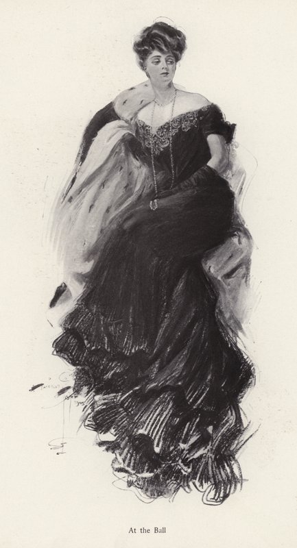 Kvinde i aftenkjole til bal (litho) af Harrison Fisher