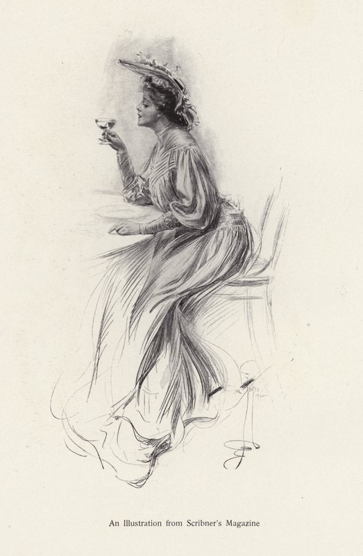 Kvinde med en drink (litho) af Harrison Fisher