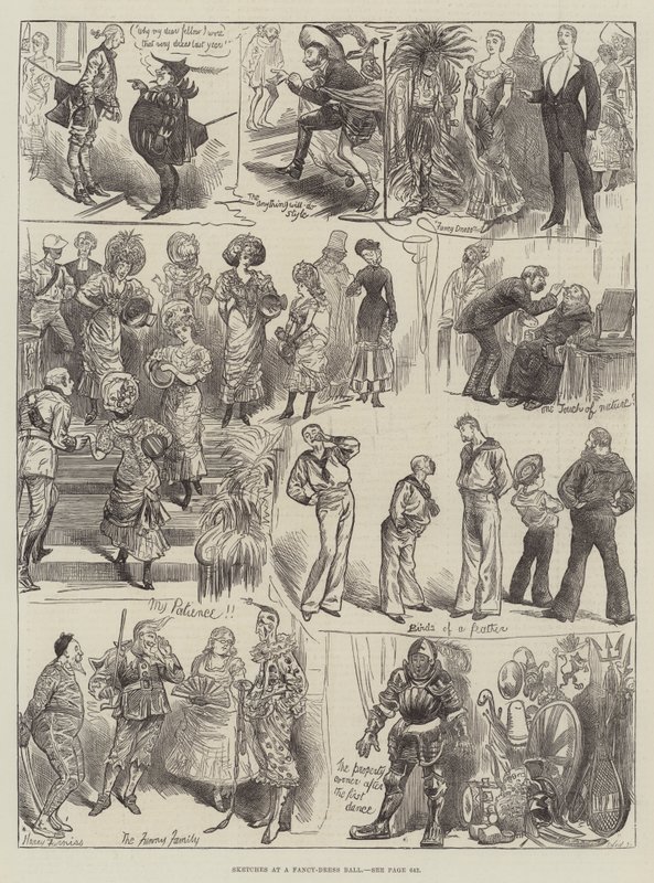 Skitser ved et fancy-dress-bal af Harry Furniss