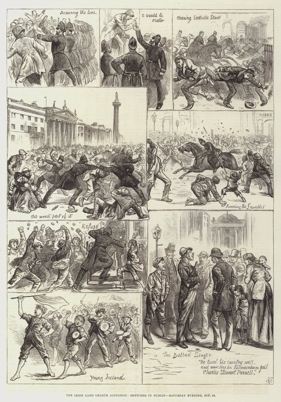 Den irske jordforenings agitation, skitser i Dublin, lørdag aften, 15. oktober af Harry Furniss
