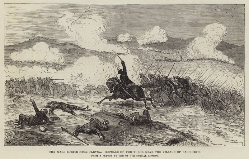 The War, Sortie fra Plevna, Repulse of the Turks nær landsbyen Radishevo af Harry Furniss