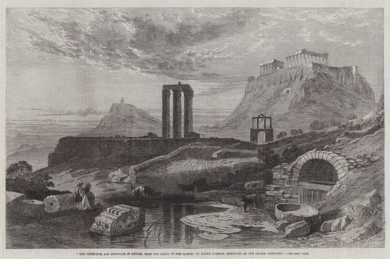 Olympaeum og Akropolis i Athen, fra bredden af Ilissus, udstillet på den britiske institution af Harry John Johnson