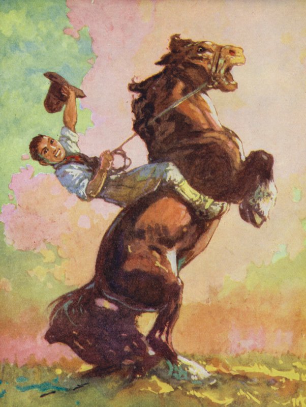 Æsops fabler: Hesten og kronhjorten (farvelitografi) af Harry (1878 1950) Rountree