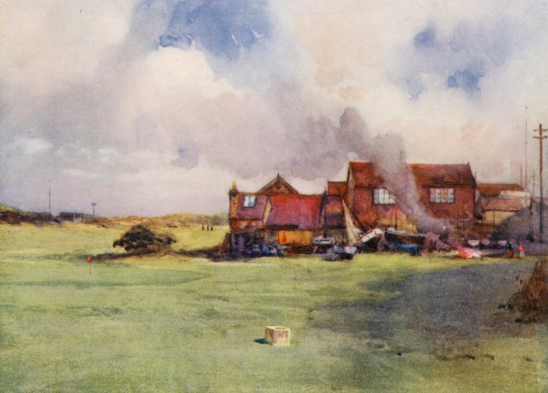 Golfbaner: Bembridge, en sløjfe af "kattens vugge" (farvelitografi) af Harry (1878 1950) Rountree