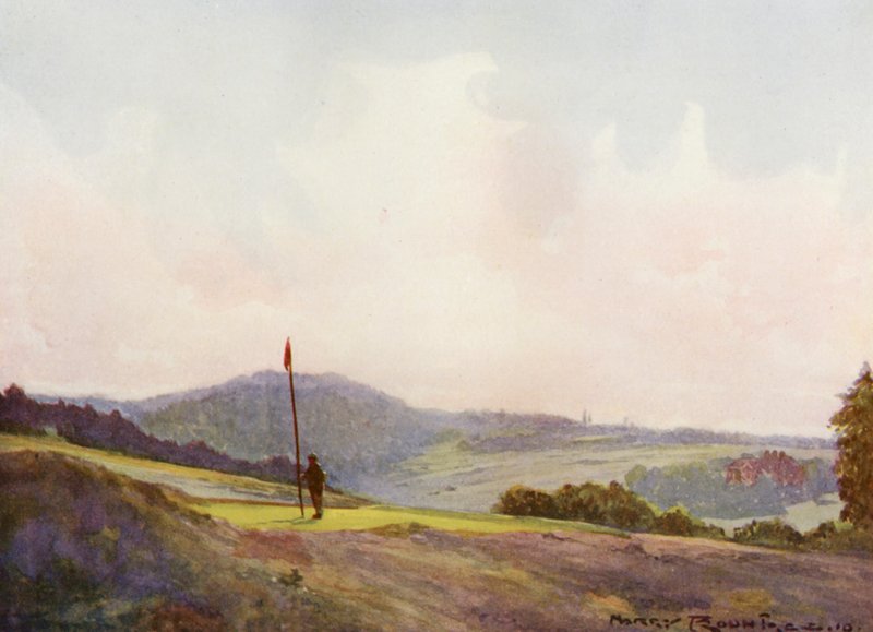 Golfbaner: Forest Row, den femtende green (farvelitografi) af Harry (1878 1950) Rountree
