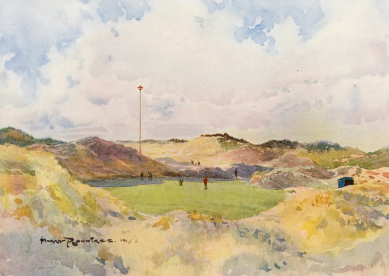 Golfbaner: Formby, den gamle syvende green (farvelitografi) af Harry (1878 1950) Rountree