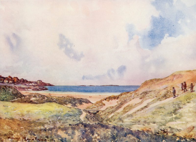 Golfbaner: Portrush, på vej mod den syttende green (farvelitografi) af Harry (1878 1950) Rountree
