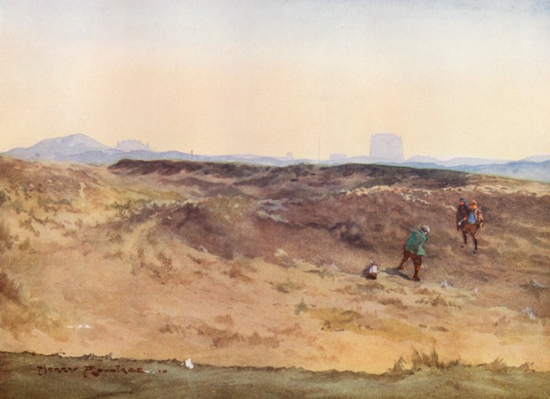 Golfbaner: Sandwich, "Sahara" (farvelitografi) af Harry (1878 1950) Rountree