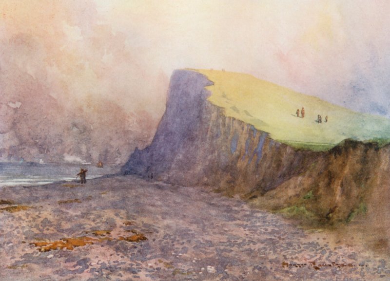 Golfbaner: Sheringham, out of bounds, på vej til syvende hul (farvelitografi) af Harry (1878 1950) Rountree