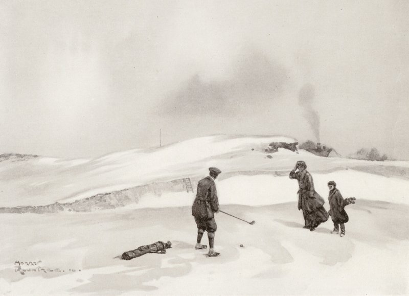 Golfbaner: Skegness, andet slag på niende hul (litografi) af Harry (1878 1950) Rountree