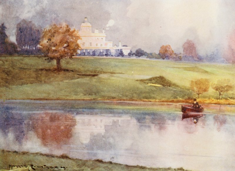 Golfbaner: Stoke pages, det sekstende hul (farvelitografi) af Harry (1878 1950) Rountree
