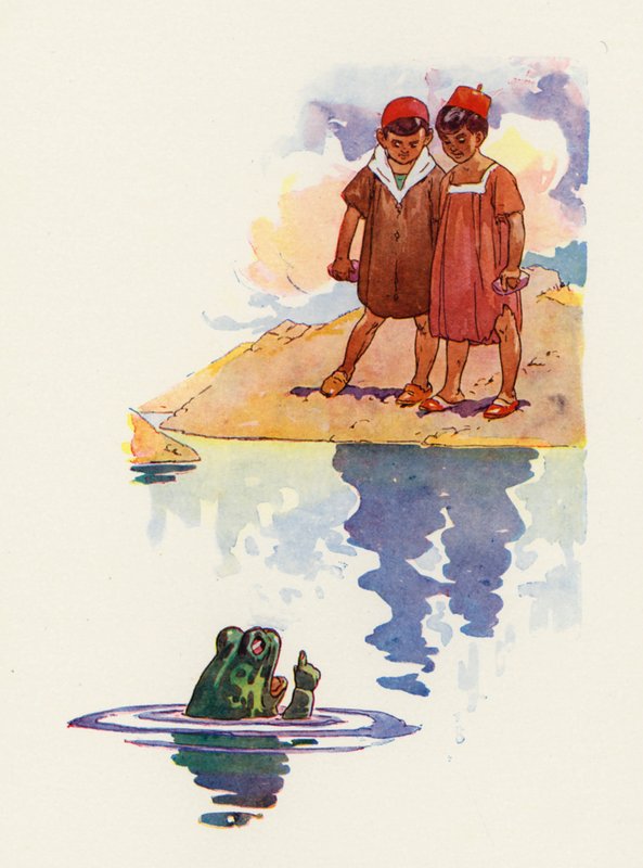 Drengene og frøerne (farve litho) af Harry Rountree