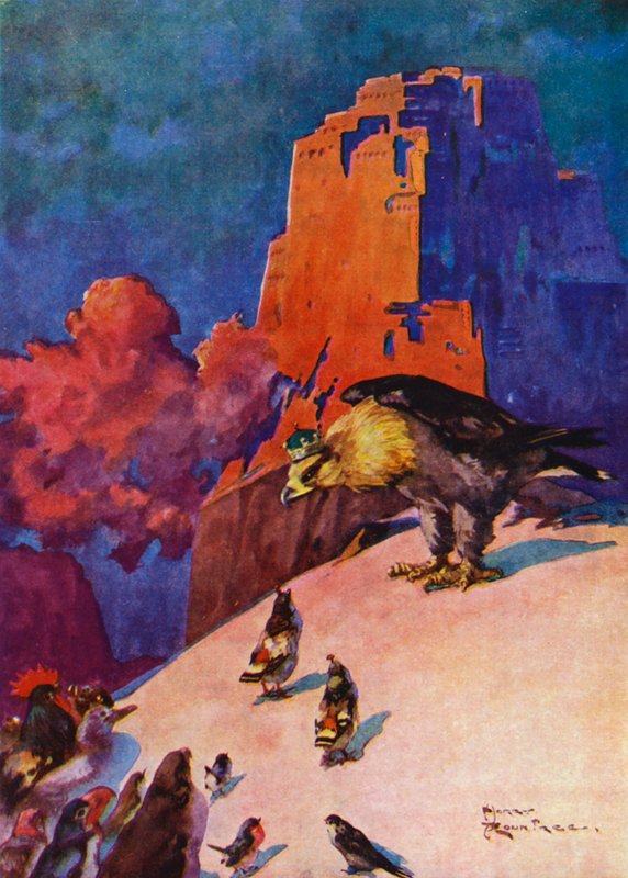 Den lille Agerhøns stjålne æg (farve litho) af Harry Rountree