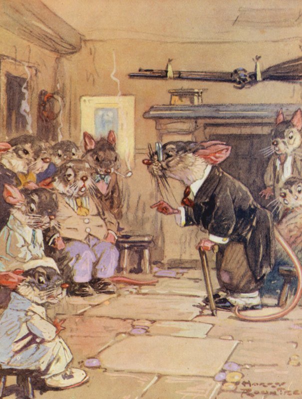 Æsops fabler: Musene i Rådet (farvelitografi) af Harry (1878 1950) Rountree