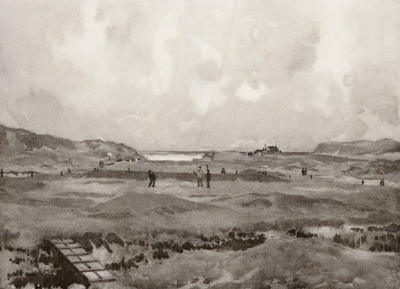 Golfbaner: Bude, hullet "Nursery Maid" (litografi) af Harry (1878 1950) Rountree