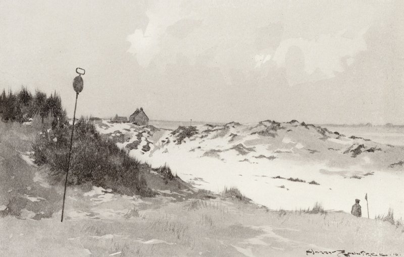 Golfbaner: Hunstanton, under sne (litografi) af Harry (1878 1950) Rountree