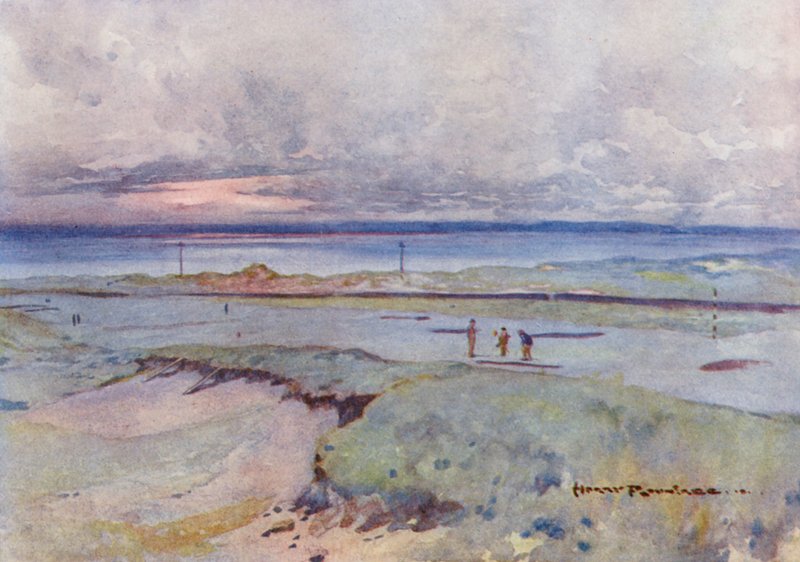 Golfbaner: Muirfield, fjerde og fjortende green (farvelitografi) af Harry (1878 1950) Rountree